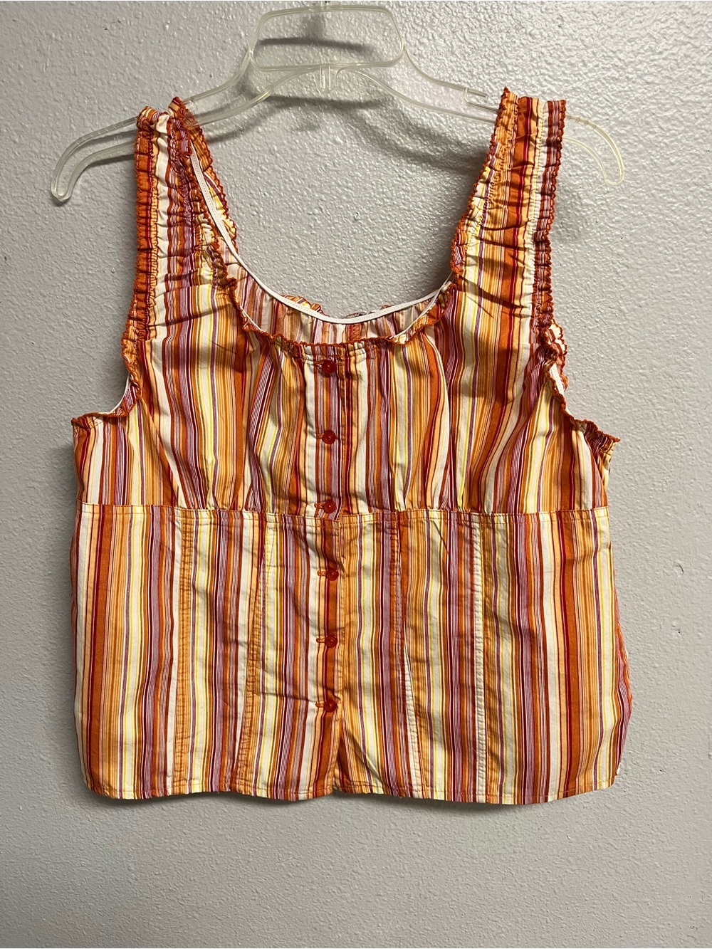Vintage Striped Button-Front Tank Top - Orange & Yellow